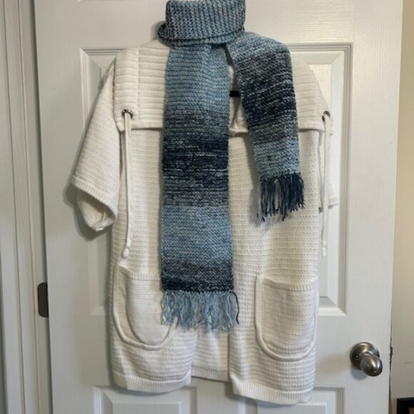 Handmade Denim Blue Crocheted Scarf 62" x 6" Soft Acrylic Yarn Cozy Winter - Picture 2 of 5